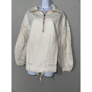 LNDN Landon Denim Denim Quarter Zip Ivory Pullover NWT Size M‎